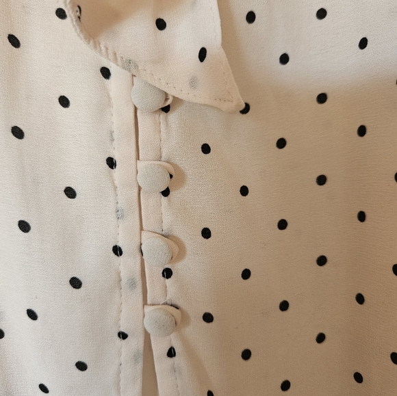 Free People Kennedy Ivory Black Polka Dot Button Down Blouse - Picture 6 of 8
